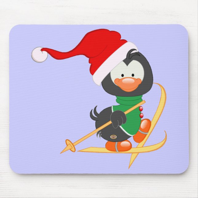 Mousepad Esqui do pinguim do Natal (Frente)