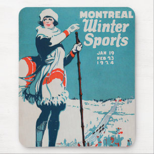 Mousepad Esqui do poster vintage desportivo de inverno de M