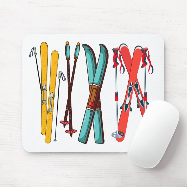 Mousepad Esqui engraçado esquiar esquiador colorido (Com mouse)