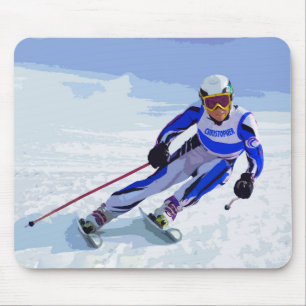 Mousepad Esquiador alpino no azul com seu desenho conhecido