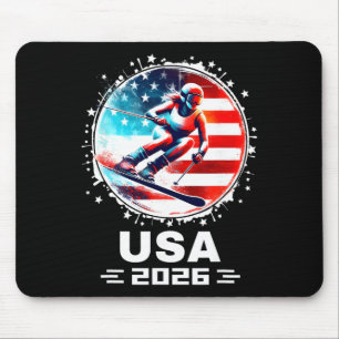 Mousepad Esquiadora Equipe Esqui EUA 2026 Esqui Bandeira Am