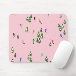 Mousepad Esquiadores cor-de-rosa esquiando no Natal abrindo