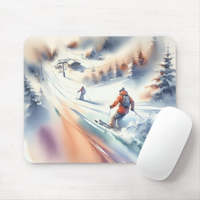 Mousepad Esquiadores De Neve De descida Em Aquarela (Com mouse)