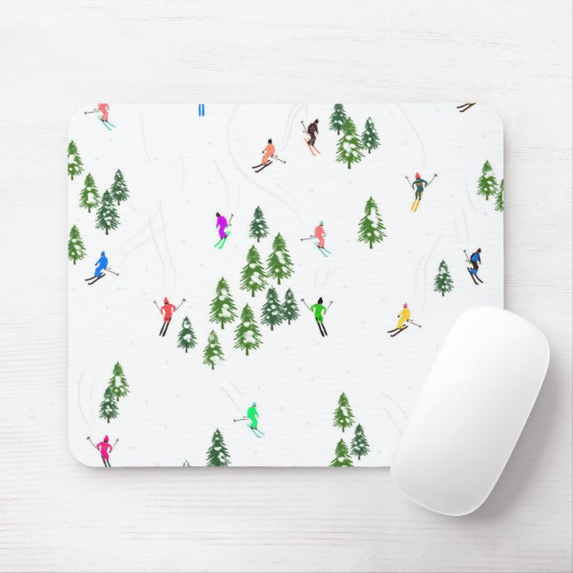 Mousepad Esquiadores Esquiando Ilustração Esqui Natal (Com mouse)