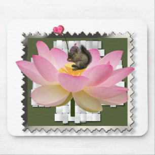 Mousepad Esquilo Adorável Para Bebê 3D Na Flor