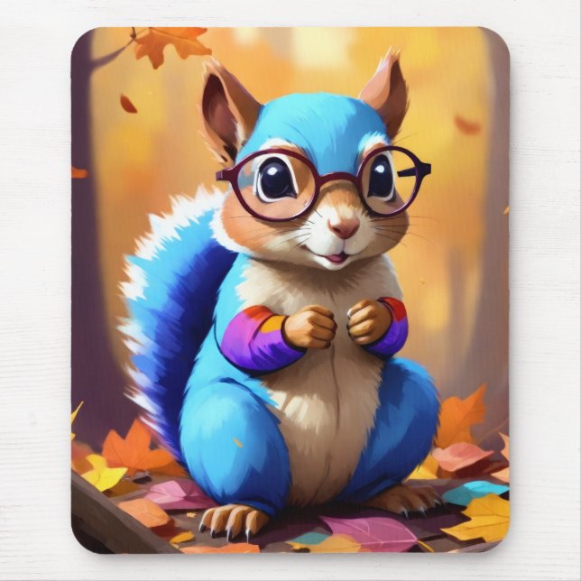Mousepad Esquilo Azul Fofo com Óculos-56786 (Frente)