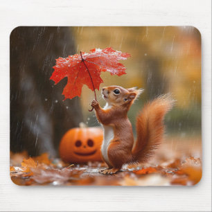 Mousepad Esquilo bonito com guarda-chuva de folha - Chuva d