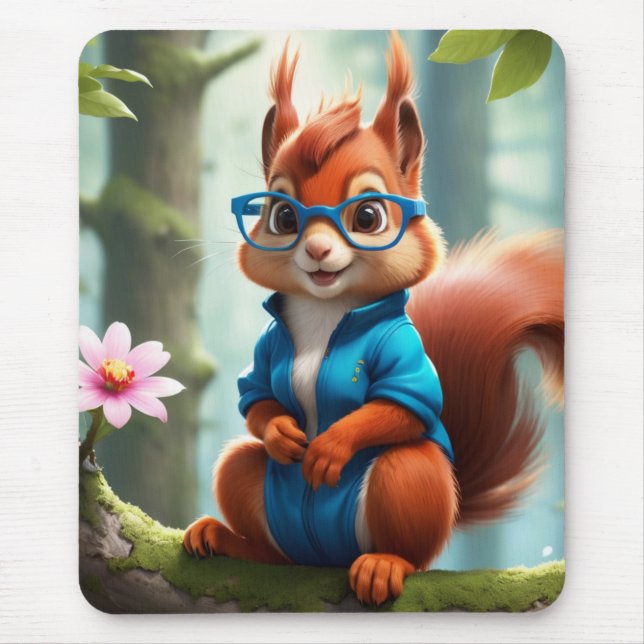 Mousepad Esquilo Bonito na Ramificação da Árvore (Frente)