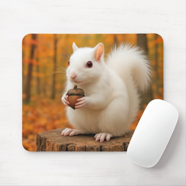 Mousepad Esquilo Branco Segurando uma Bolota (Com mouse)