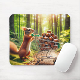 Mousepad Esquilo com Bolotas num Carrinho de Compro