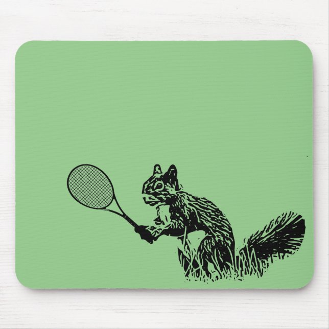 Mousepad Esquilo com Tênis Racquet em Fundo Verde (Frente)