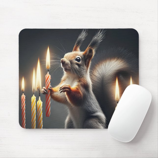 Mousepad Esquilo com velas de aniversário (Com mouse)