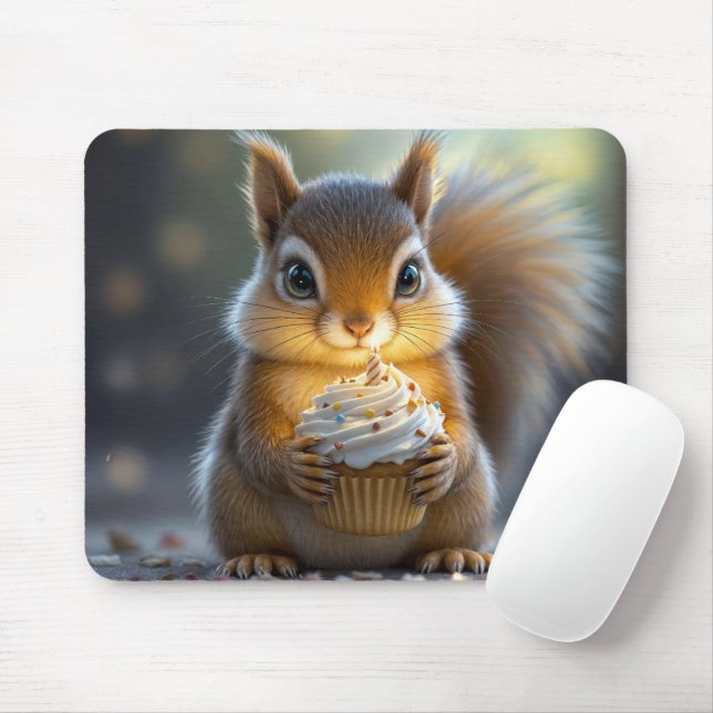 Mousepad Esquilo de aniversário bonito (Com mouse)