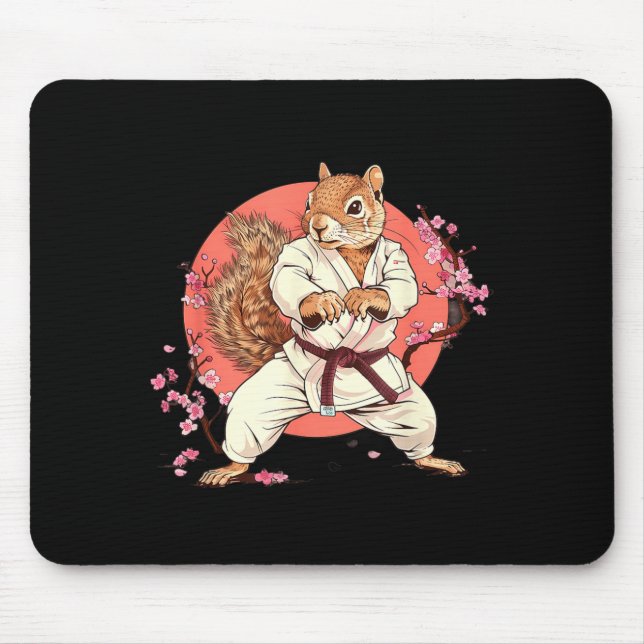 Mousepad Esquilo de Karatê Sakura Kickboxing Artes Marciais (Frente)