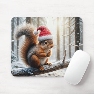 Mousepad Esquilo De Natal No Ramal Da Árvore De Neve
