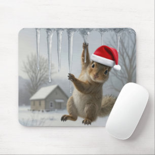 Mousepad Esquilo de Natal Pendurado em uma Pingente de Gelo