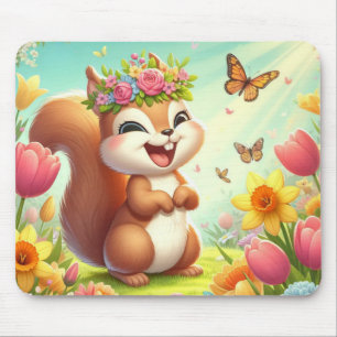 Mousepad Esquilo de primavera feliz e bonito