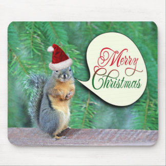 Mousepad Esquilo do Natal com fundo verde da árvore