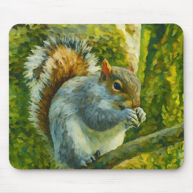 Mousepad Esquilo Impressionista na Folhagem Florestal (Frente)