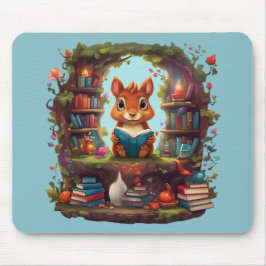 Mousepad Esquilo Lendo Em Uma Prateleira De Livros Antigos
