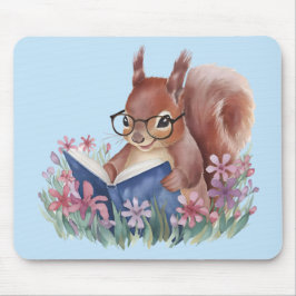 Mousepad Esquilo Lendo Um Livro, Aninhado Em Flores Rato