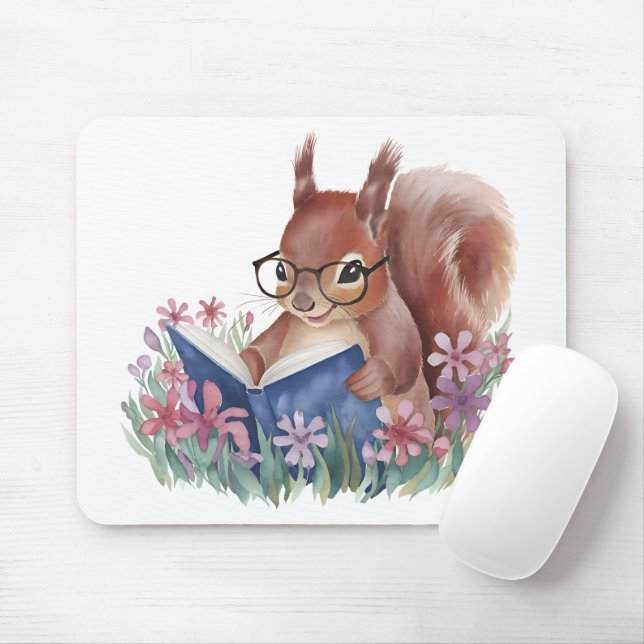 Mousepad Esquilo Lendo Um Livro, Escondido Em Flores (Com mouse)