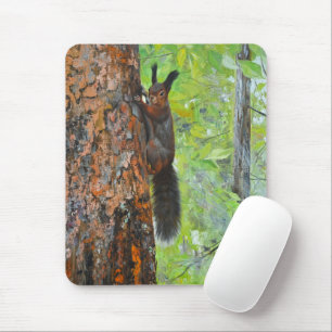 Mousepad Esquilo no Pinheiro – Pintura a Óleo Realista