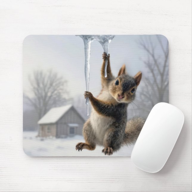Mousepad Esquilo Pendurado em uma Pingente de Gelo (Com mouse)