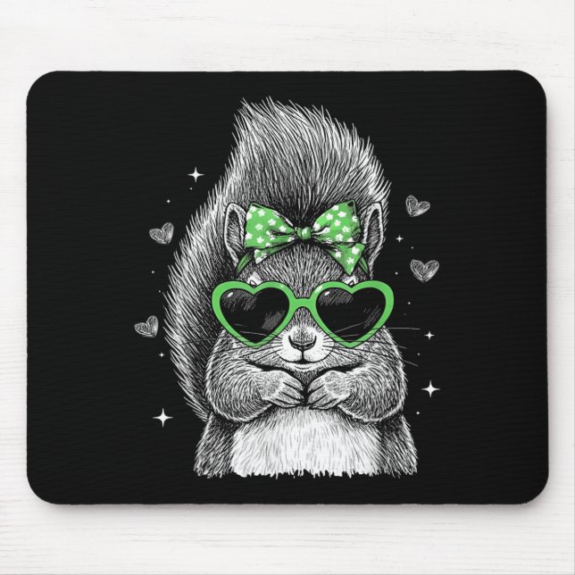 Mousepad Esquilo Trevo Irlandês Coquete Laço St Patricks (Frente)