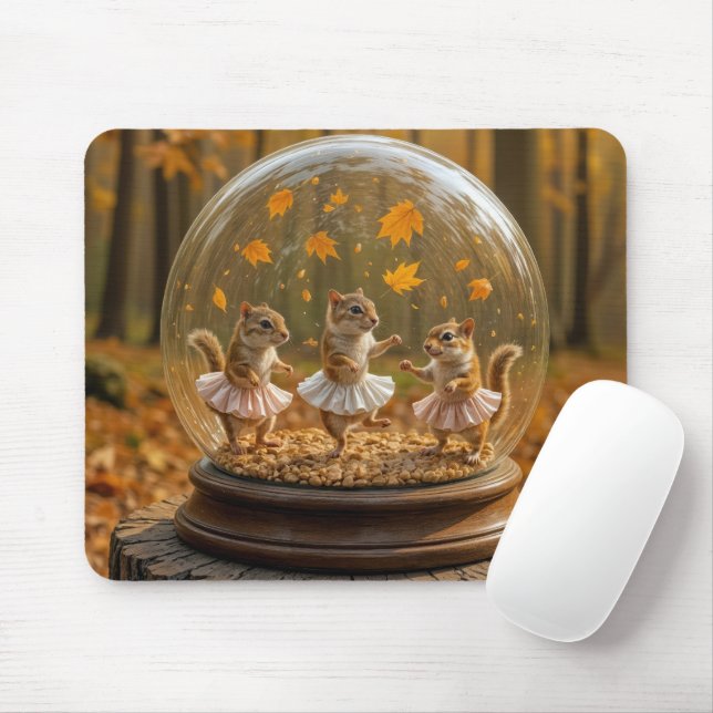 Mousepad  Esquilos Dançando em um Globo de Vidro (Com mouse)