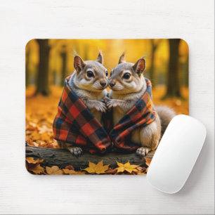 Mousepad Esquilos se escondendo sob um cobertor de Xadrez