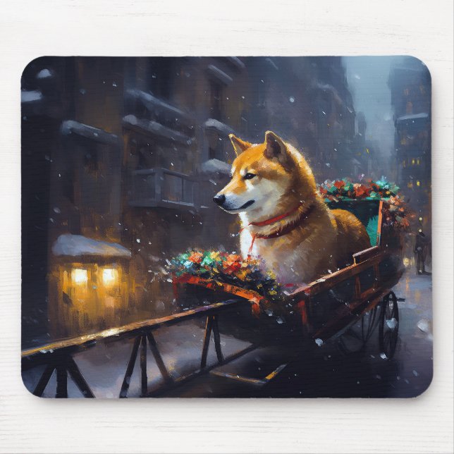 Mousepad Estação Festiva de Natal Shiba Inu (Frente)