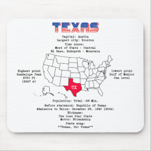 Mousepad Estado do Texas americano em um mapa e informações