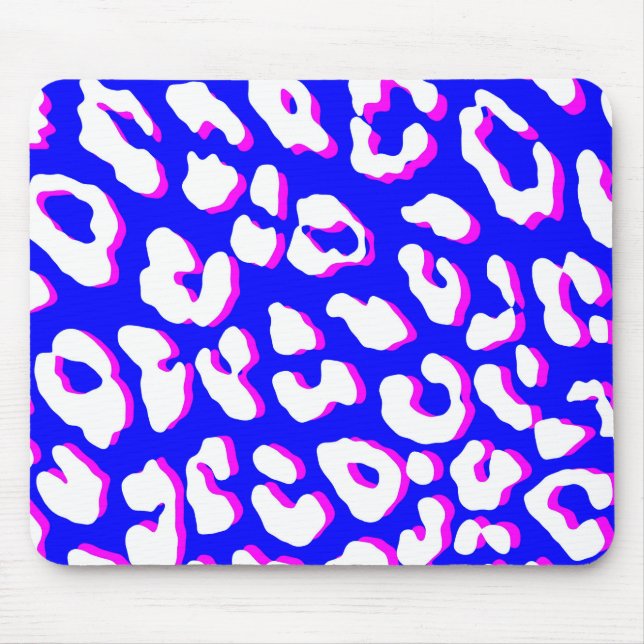 Mousepad Estampa de leopardo branco azul rosa (Frente)