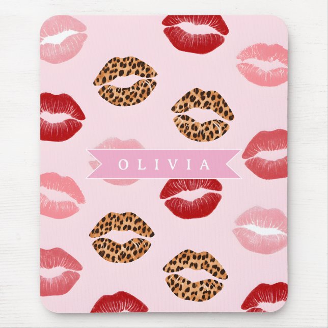 Mousepad Estampa de Leopardo Rosa Chic Personalizada no Láb (Frente)