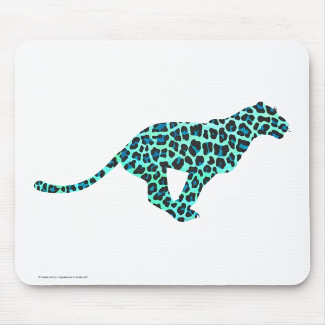 Mousepad Estampa Leopardo Preto e Azul Turquesa (Frente)