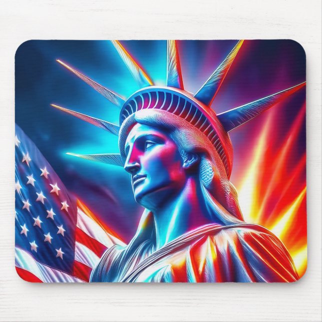 Mousepad Estátua da Liberdade Vermelho Branco Azul Com Band (Frente)