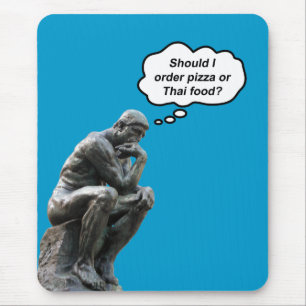 Mousepad Estatua do Pensador de Rodin Engraçada - Pizza ou