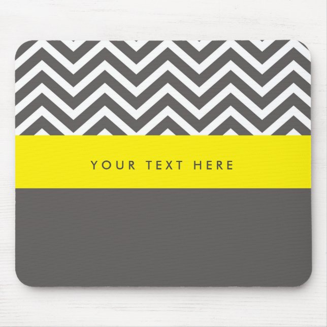 Mousepad Esteira de rato cinza e amarelo Chevron moderna e  (Frente)