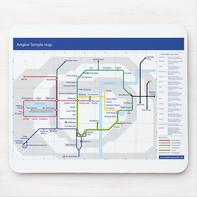 Mousepad Esteira do rato do mapa do templo de Angkor (Frente)