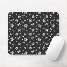 Mousepad Estética Y2K Coquette Coração de Fita Prata Escura