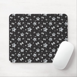 Mousepad Estética Y2K Coquette Coração de Fita Prata Escura
