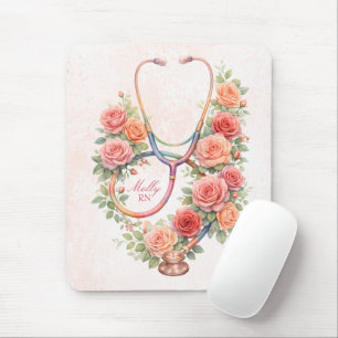 Mousepad Estetoscópio Rosa Floral Personalizado