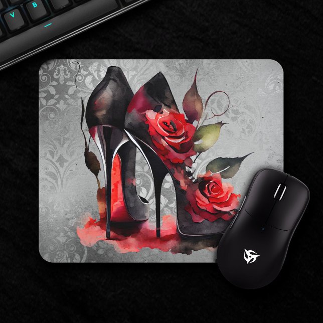 Mousepad Estilettos Vermelhos Fashionistas Góticos com Rosa (Criador carregado)