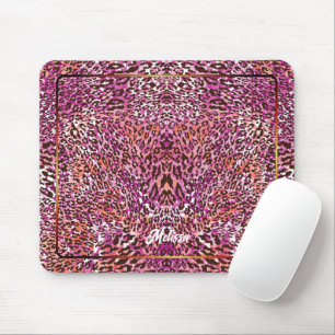 Mousepad Estilo Camuflado de Leopardo Rosa Nome Personaliza