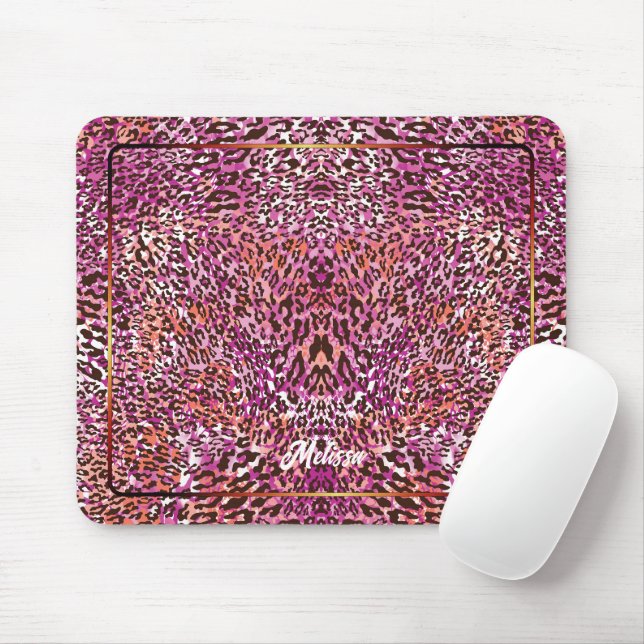 Mousepad Estilo Camuflado de Leopardo Rosa Nome Personaliza (Com mouse)
