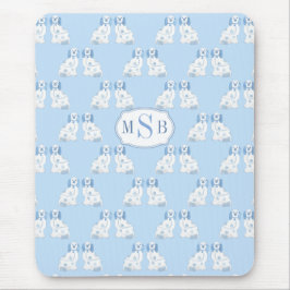 Mousepad Estilo Chinoiserie Cães Azul E Branco Monograma