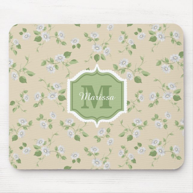 Mousepad Estilo de Algodão Disias Brancas Florais Cream Mon (Frente)