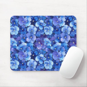 Mousepad Estilo de Aquarela Pansias Azul Impressão Floral R
