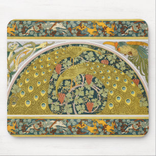 Mousepad Estilo de Nouveau de Arte Arredondada de Peacock